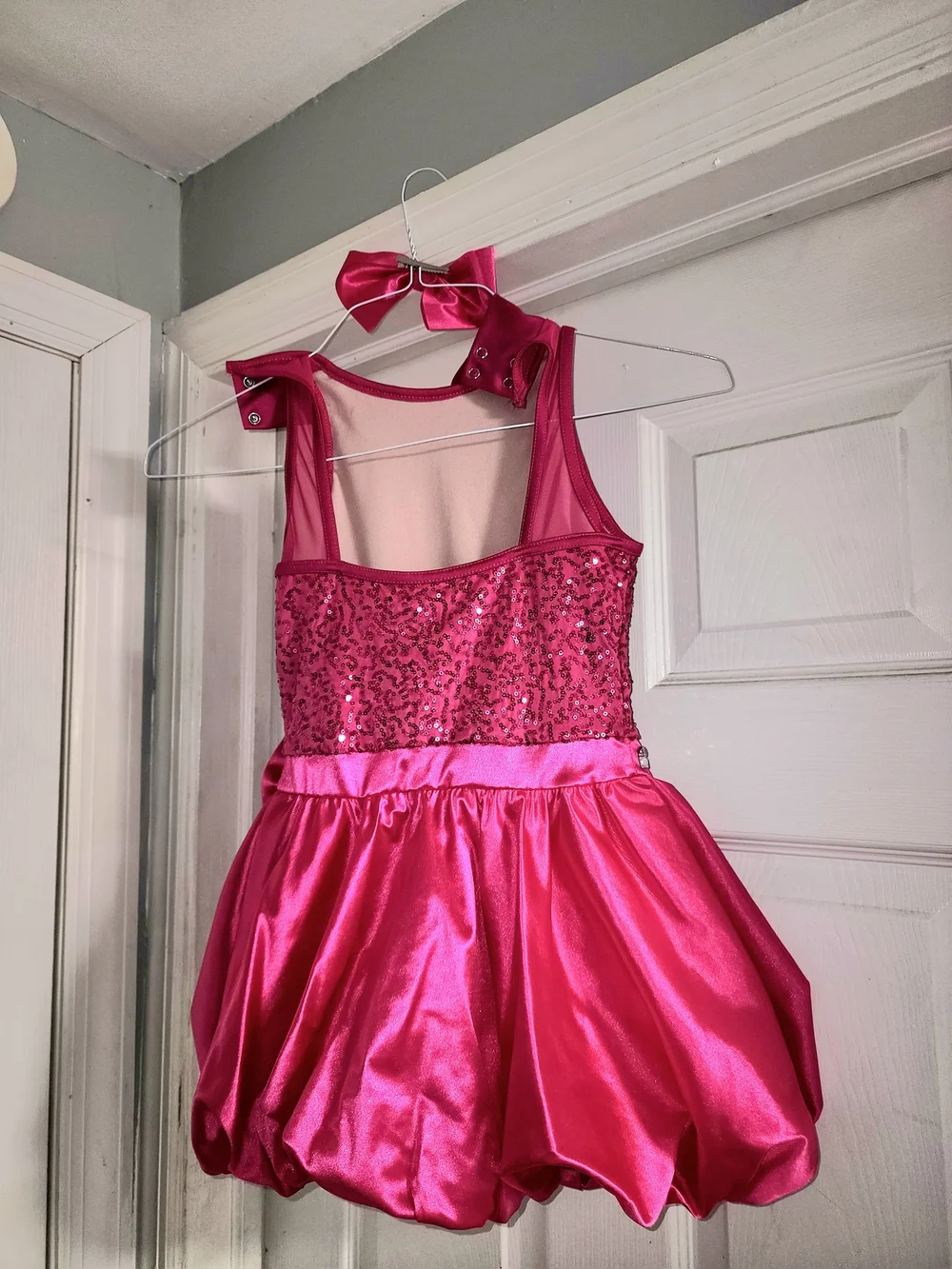 Hot Pink Sequin Bubble Dress with Bow